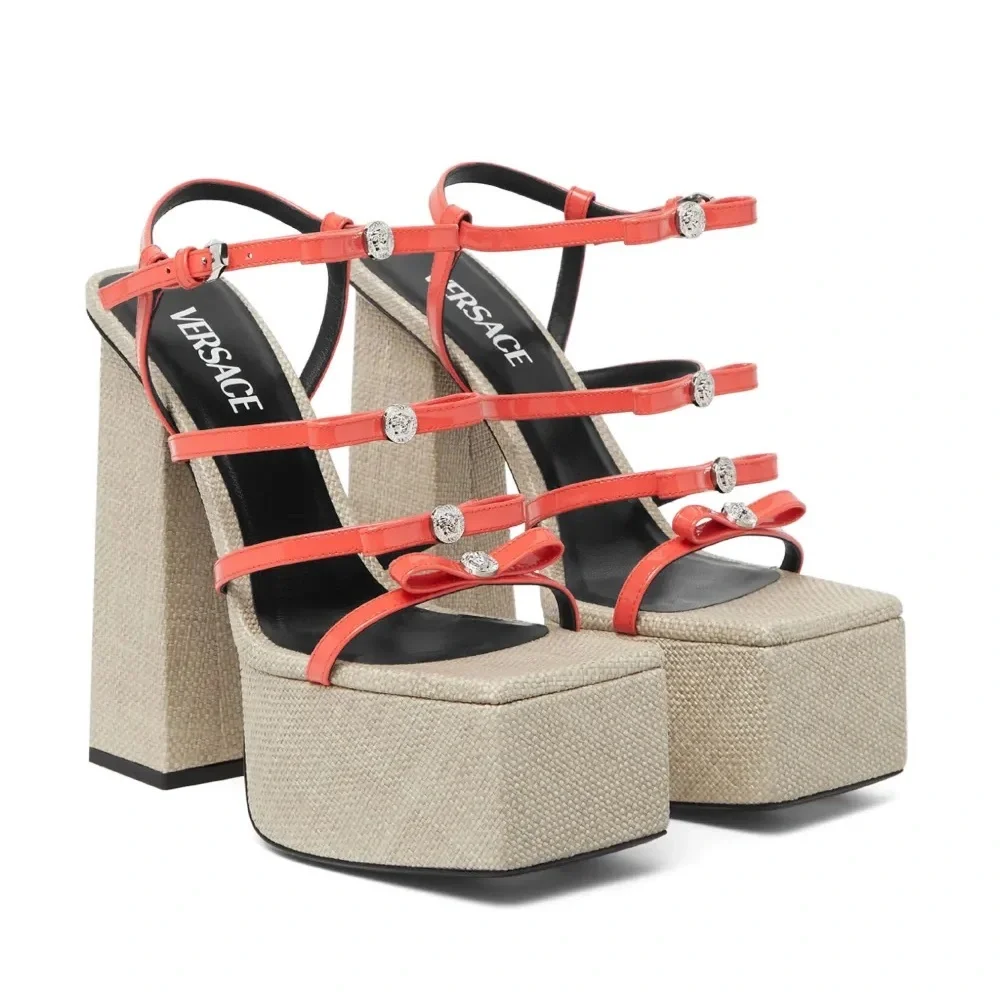 New Authentic Versace Gianni Ribbon Platform Sandals 150mm Platform Sandals